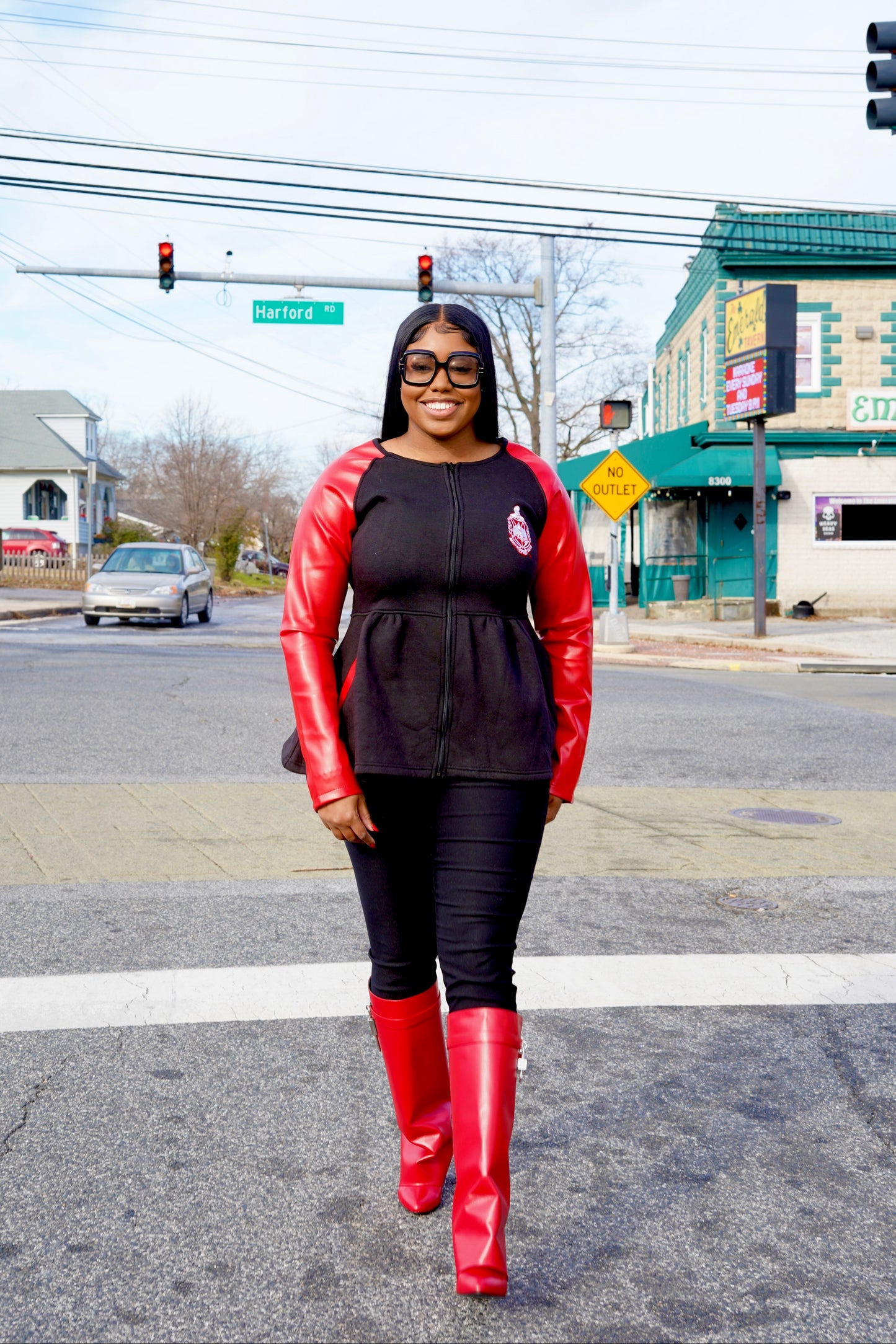 Oh Miss DST Leather Sleeve Peplum (SALE)