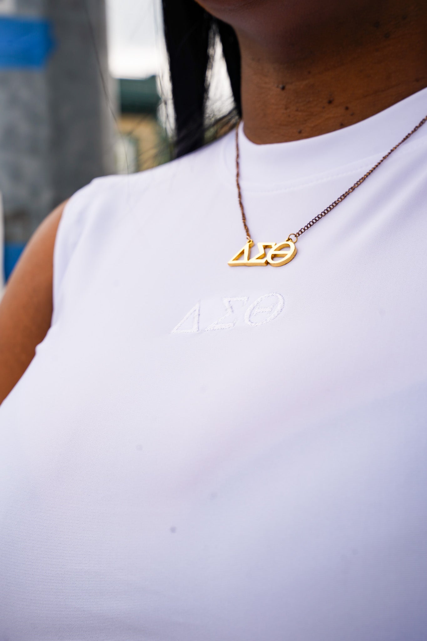 Greek letter minimal white mock neck shirt (White) - SALE