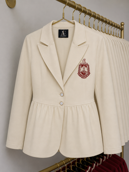 Stylish Cream with Crimson Peplum Blazer