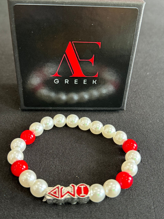 Delta Sigma Theta ΔΣΘ Red And White Beaded Pearl Bracelet