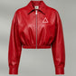 Red Delta Faux Leather Cropped Jacket