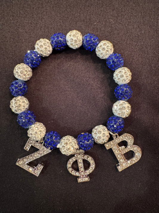 Zeta Phi Beta (SPARKLE) Blue And White Beaded Bracelet