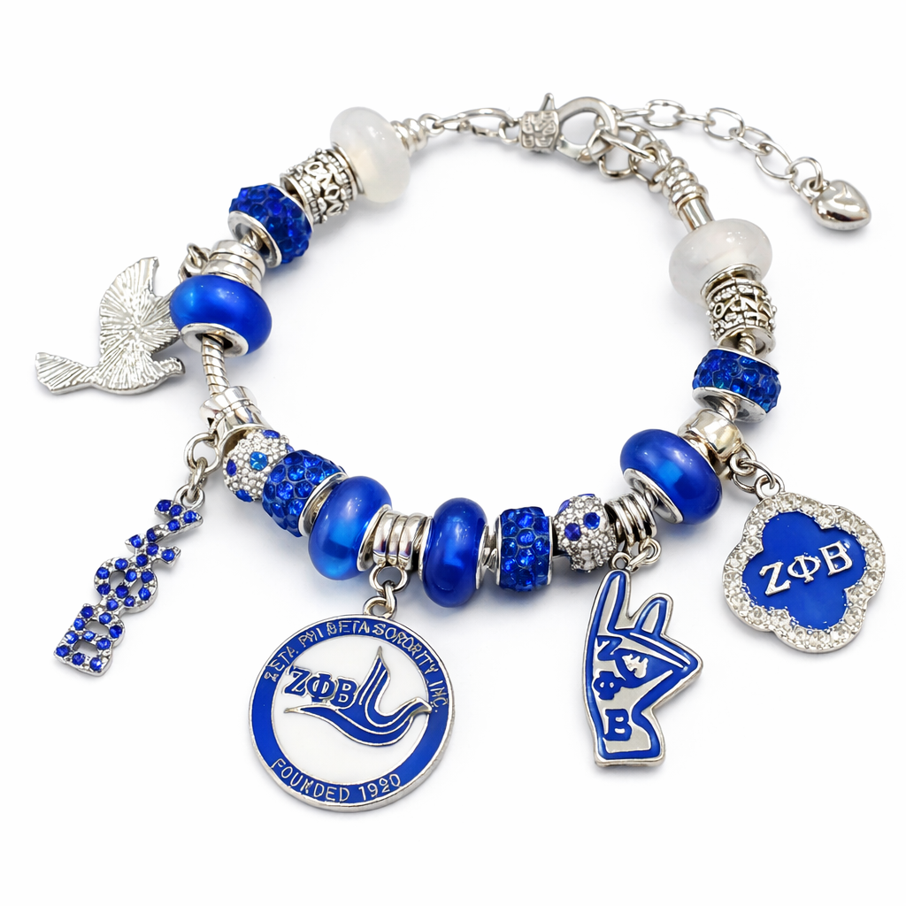 Zeta Phi Beta Blue and White Charm Bracelet