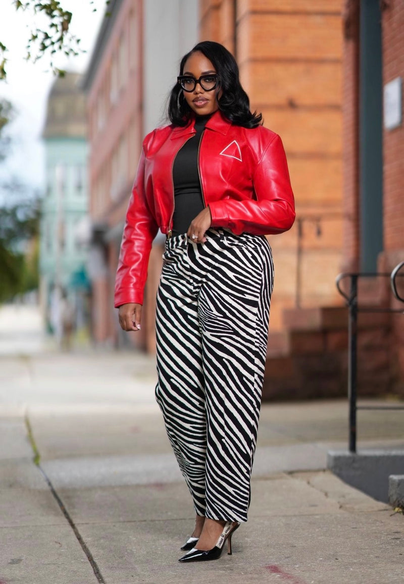 Red Delta Faux Leather Cropped Jacket