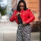 Red Delta Faux Leather Cropped Jacket