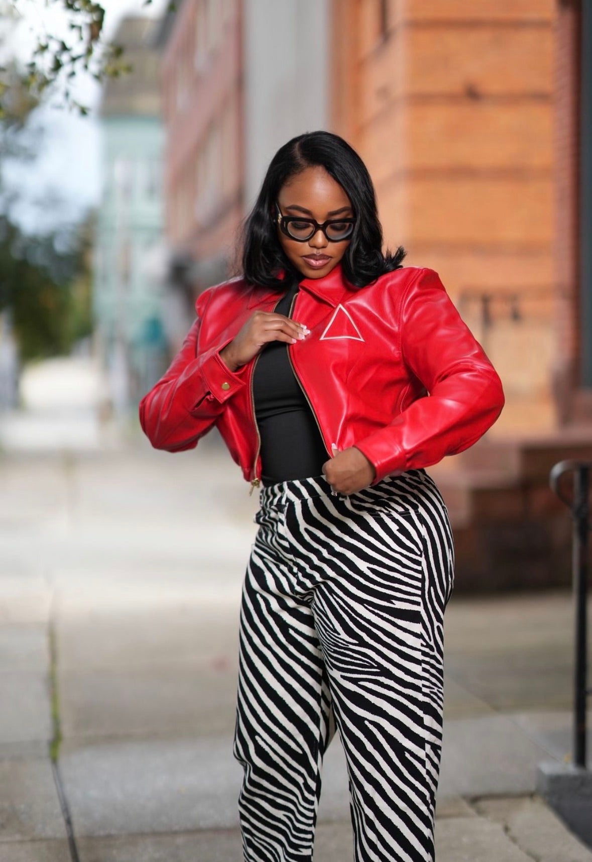Red Delta Faux Leather Cropped Jacket