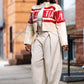 Delta Cream & Crimson Faux Leather Moto Jacket